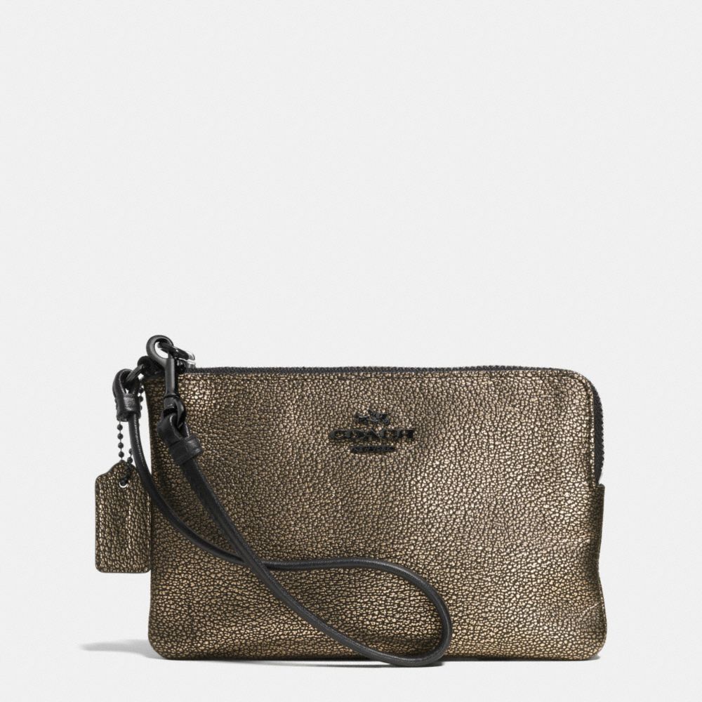 SMALL L-ZIP WRISTLET IN METALLIC LEATHER - COACH f52444 -  VA/BRASS