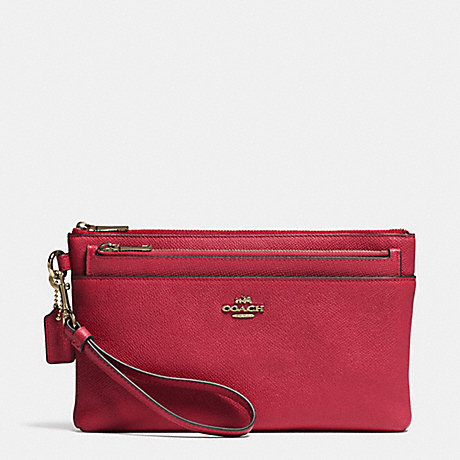 COACH LARGE WRISTLET WITH POP-UP POUCH IN EMBOSSED TEXTURED LEATHER - LIGHT GOLD/RED CURRANT - f52468