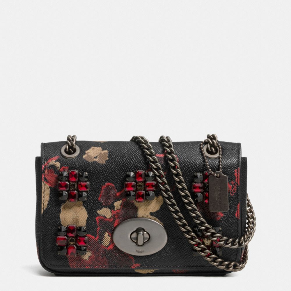 COACH MINI CHAIN CROSSBODY IN JEWELED FLORAL PRINT LEATHER - BN/BLACK MULTI - F52473