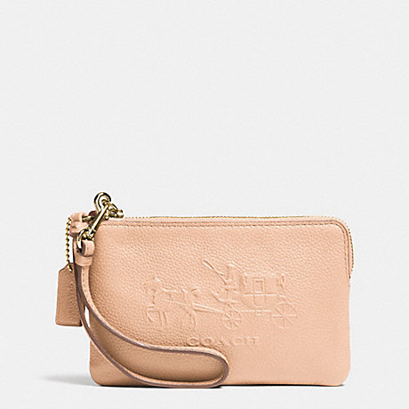 COACH EMBOSSED HORSE AND CARRIAGE SMALL L-ZIP WRISTLET IN LEATHER - LIGHT GOLD/APRICOT - f52500