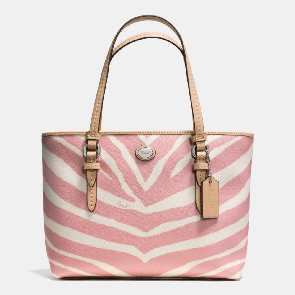 COACH PEYTON ZEBRA PRINT TOP HANDLE TOTE - SILVER/PINK TULLE - F52532