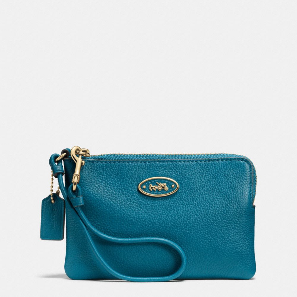 L-ZIP SMALL WRISTLET IN LEATHER - COACH f52553 -  LIGHT GOLD/TEAL