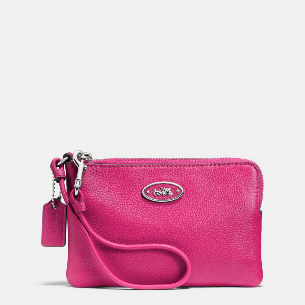 L-ZIP SMALL WRISTLET IN LEATHER - COACH f52553 -  SILVER/FUCHSIA