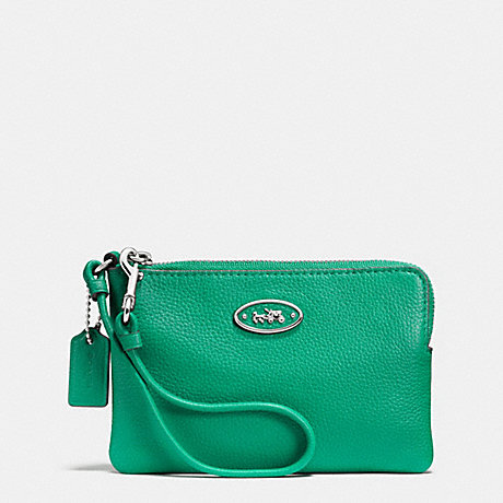 COACH L-ZIP SMALL WRISTLET IN LEATHER - SILVER/JADE - f52553