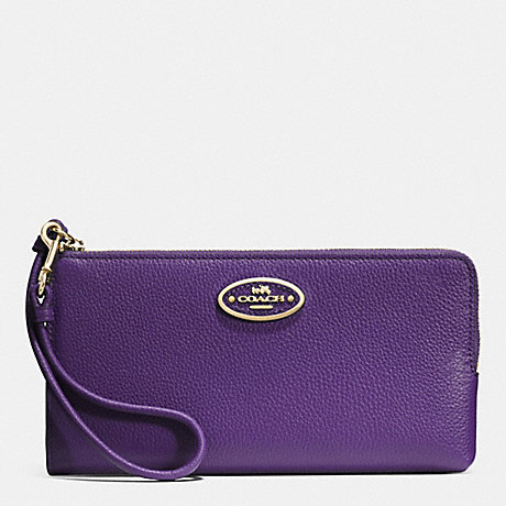 COACH L-ZIP WALLET IN LEATHER -  LIGHT GOLD/VIOLET - f52555