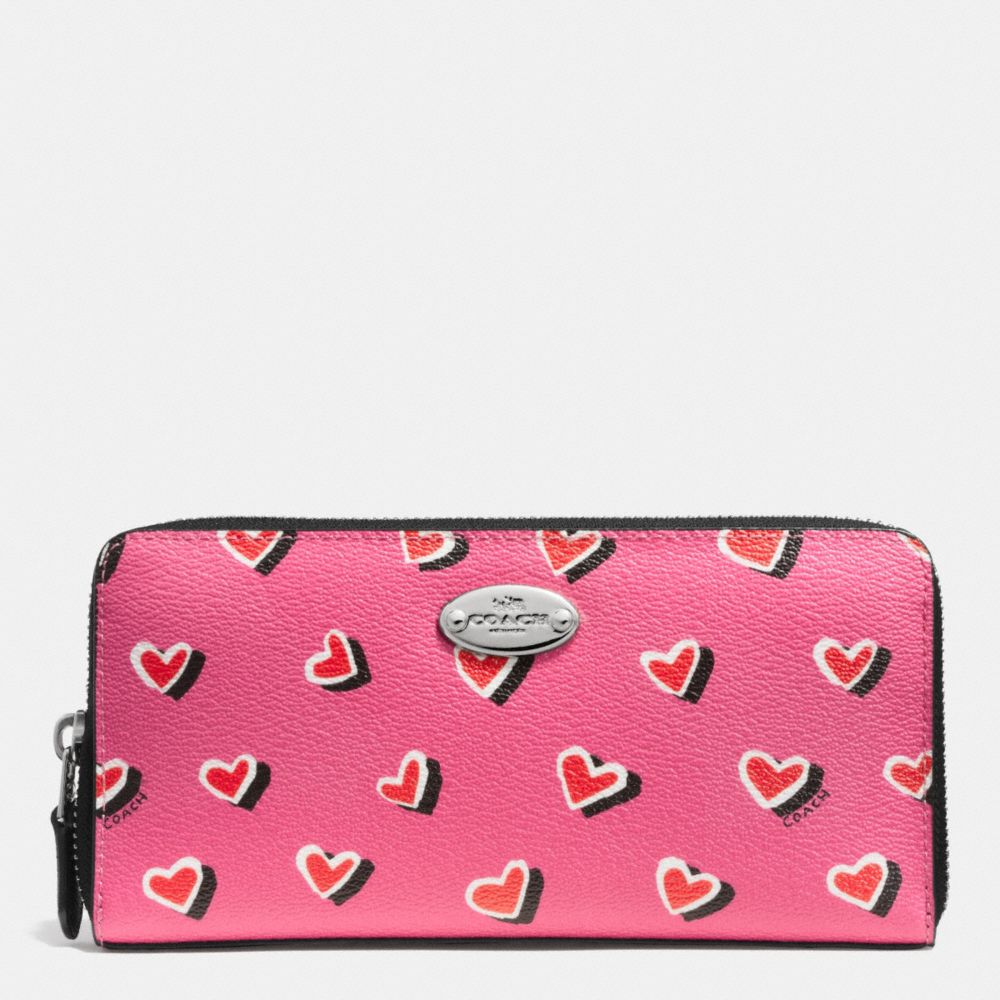 ACCORDION ZIP WALLET IN HEART PRINT CANVAS - COACH f52563 -  SILVER/PINK MULTICOLOR