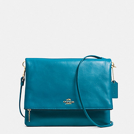 COACH FOLDOVER CROSSBODY IN LEATHER - LIGHT GOLD/TEAL - f52606