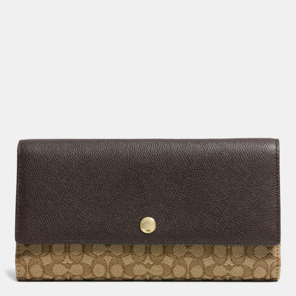 CHECKBOOK WALLET IN SIGNATURE - COACH f52637 -  LIGHT GOLD/KHAKI/BROWN