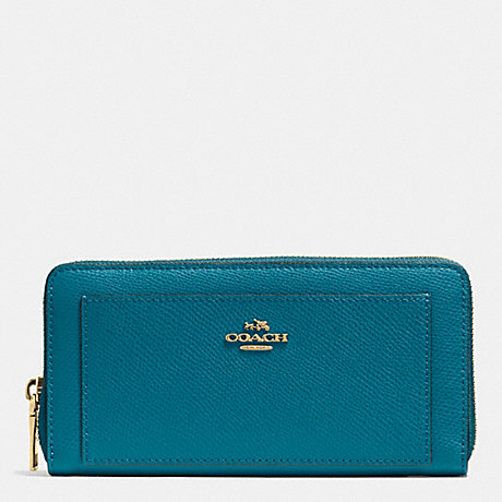 COACH LEATHER ACCORDION ZIP WALLET - LIGHT GOLD/TEAL - f52648
