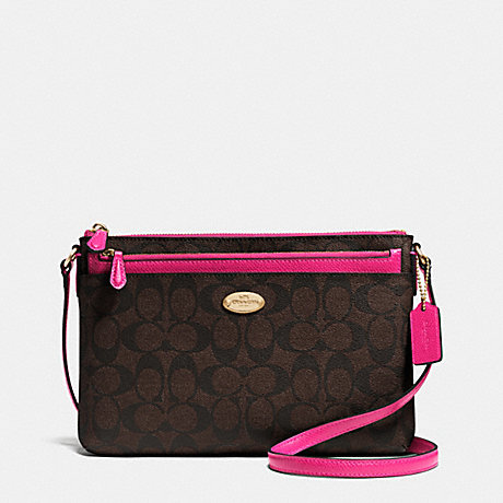 COACH EAST/WEST POP CROSSBODY IN SIGNATURE CANVAS - IMITATION GOLD/BROWN/PINK RUBY - f52657