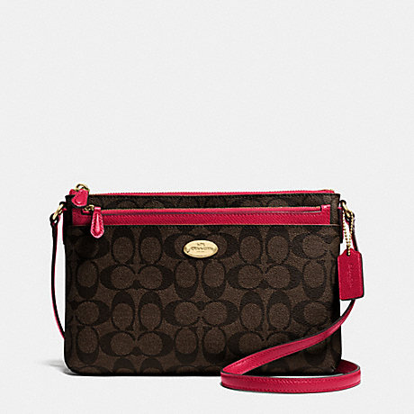 COACH EAST/WEST POP CROSSBODY IN SIGNATURE - IMITATION GOLD/BROW TRUE RED - f52657