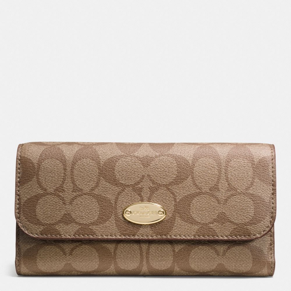 SIGNATURE COATED CANVAS CHECKBOOK WALLET - COACH f52681 - IMITATION GOLD/KHAKI AUBERGINE