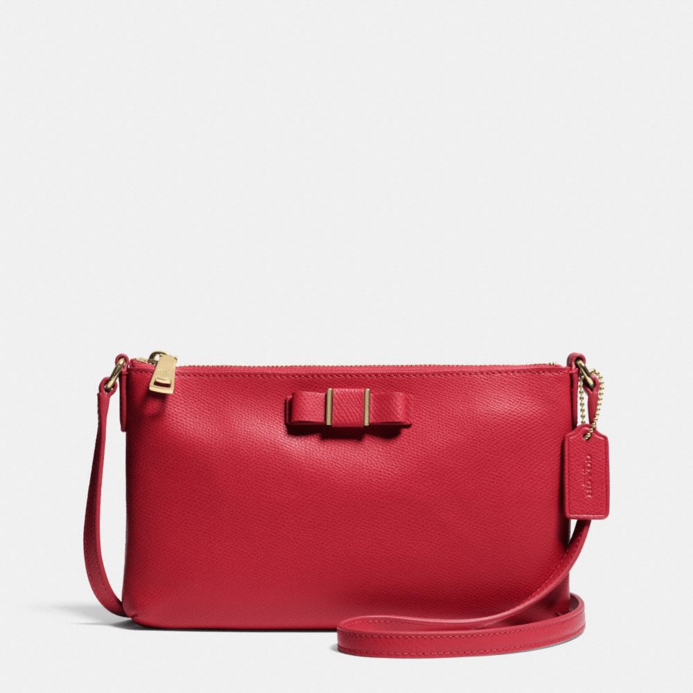 COACH EAST/WEST CROSSBODY WITH BOW IN LEATHER - LIGHT GOLD/RED - F52698