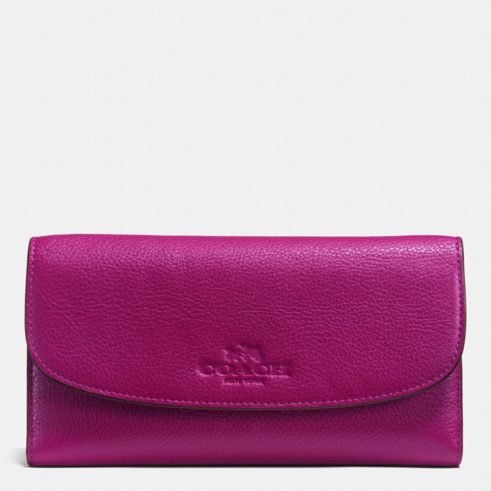 CHECKBOOK WALLET IN PEBBLE LEATHER - COACH f52715 - IMITATION GOLD/FUCHSIA