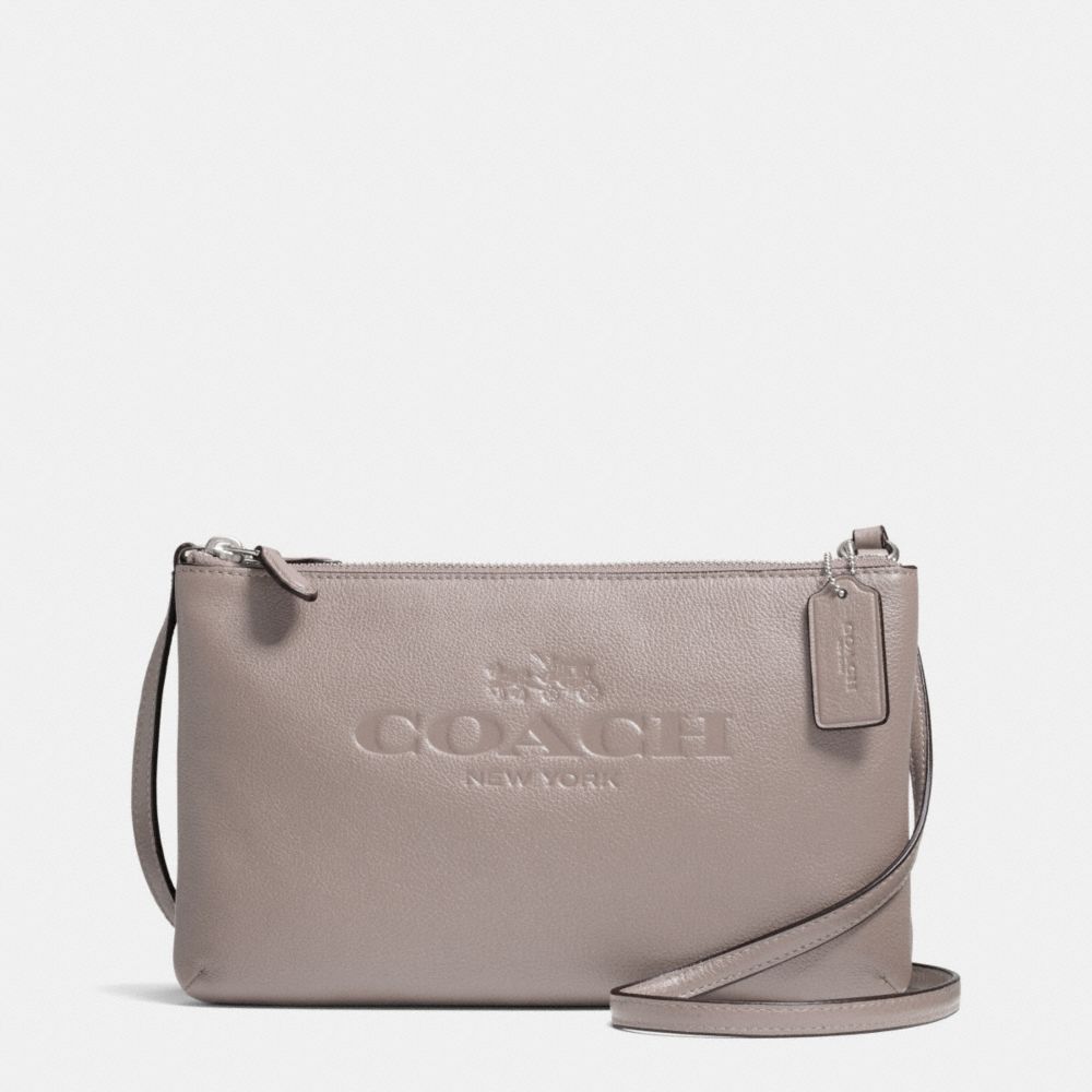 COACH PEBBLE LEATHER LYLA DOUBLE GUSSET CROSSBODY - SILVER/GREY BIRCH - F52720