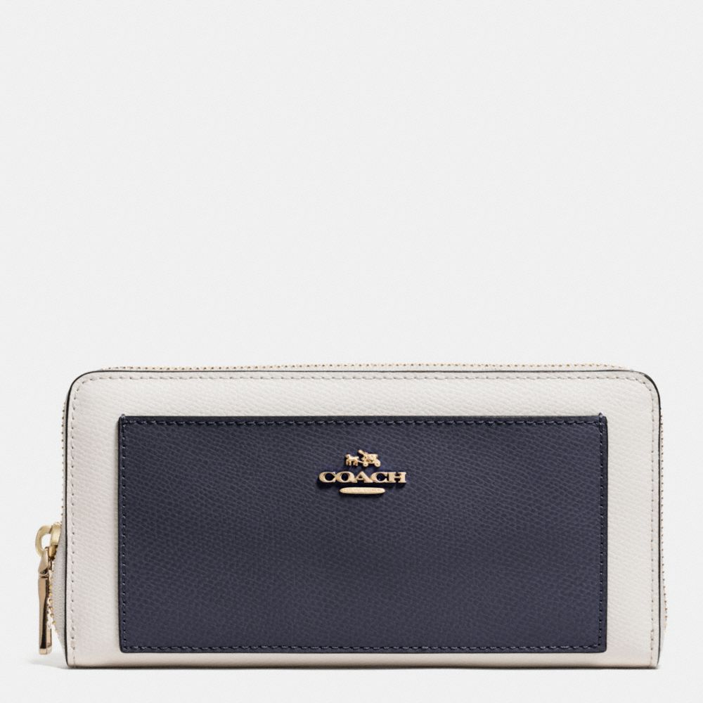 ACCORDION ZIP WALLET IN BICOLOR CROSSGRAIN LEATHER - COACH f52756 -  LIGHT GOLD/MIDNIGHT/CHALK