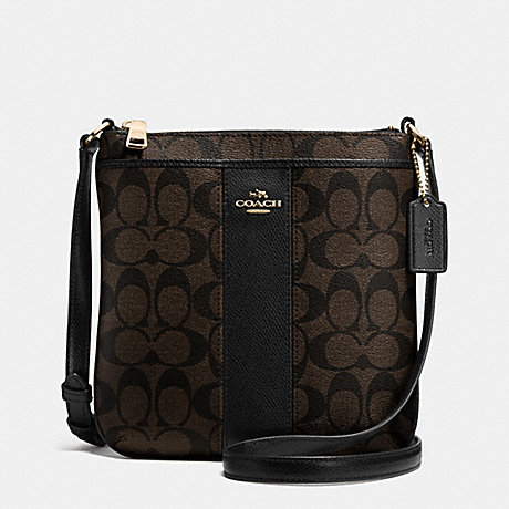 COACH SIGNATURE COATED CANVAS WITH LEATHER NORTH/SOUTH CROSSBODY - LIGHT GOLD/BROWN/BLACK - f52856