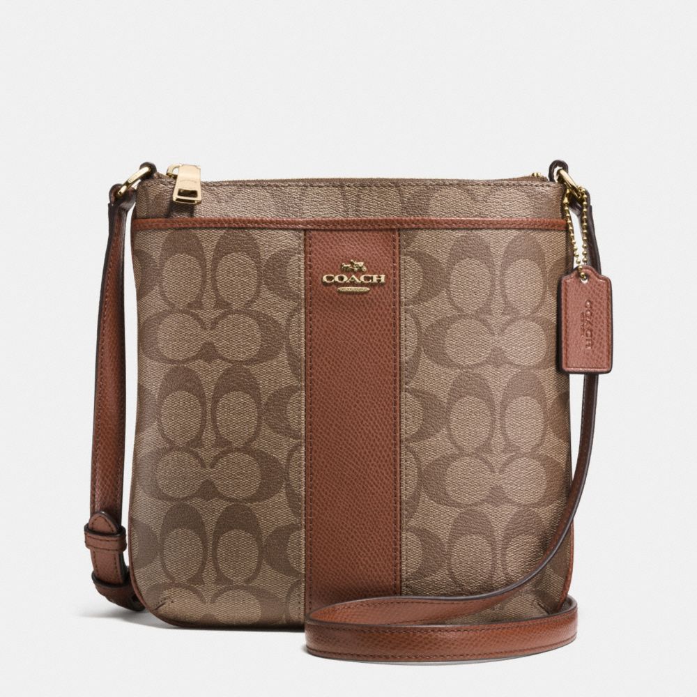 COACH SIGNATURE COATED CANVAS WITH LEATHER NORTH/SOUTH CROSSBODY - LIGHT GOLD/KHAKI/SADDLE - F52856