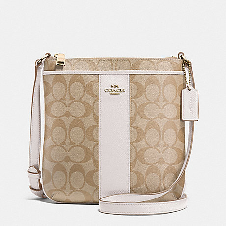 COACH SIGNATURE COATED CANVAS WITH LEATHER NORTH/SOUTH CROSSBODY -  LIGHT GOLD/LIGHT GOLDGHT KHAKI/CHALK - f52856