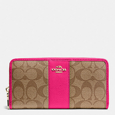 COACH ACCORDION ZIP WALLET IN SIGNATURE CANVAS WITH LEATHER -  LIGHT GOLD/KHAKI/PINK RUBY - f52859
