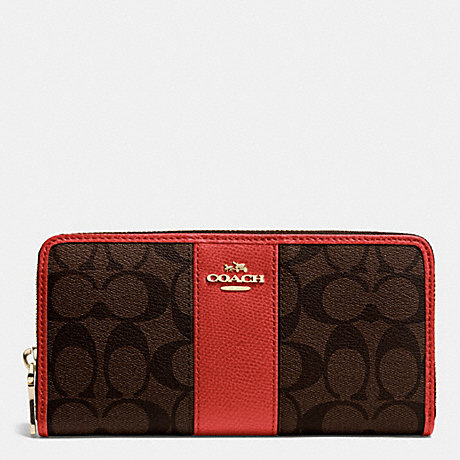 COACH ACCORDION ZIP WALLET IN SIGNATURE CANVAS WITH LEATHER - IMITATION GOLD/BROWN/CARMINE - f52859
