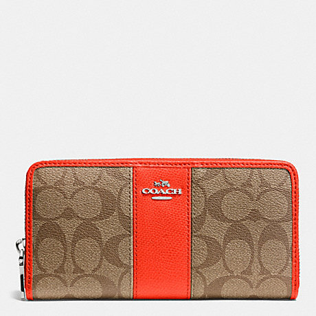 COACH ACCORDION ZIP WALLET IN SIGNATURE COATED CANVAS WITH LEATHER - SILVER/KHAKI/ORANGE - f52859