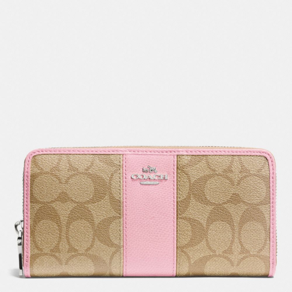 ACCORDION ZIP WALLET IN SIGNATURE CANVAS WITH LEATHER - COACH  f52859 - SILVER/LIGHT KHAKI/PETAL