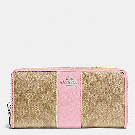 COACH ACCORDION ZIP WALLET IN SIGNATURE CANVAS WITH LEATHER - SILVER/LIGHT KHAKI/PETAL - f52859