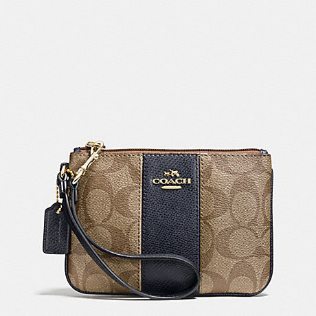 COACH SIGNATURE CANVAS SMALL WRISTLET WITH LEATHER - LIGHT GOLD/KHAKI/MIDNIGHT - f52860