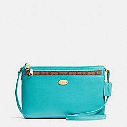 COACH EAST/WEST POP CROSSBODY IN CROSSGRAIN LEATHER - LIGHT GOLD/CADET BLUE - F52881