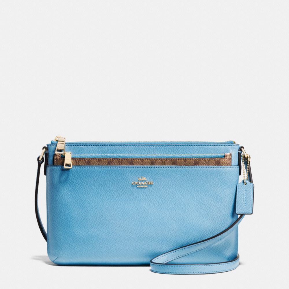 COACH EAST/WEST POP CROSSBODY IN CROSSGRAIN LEATHER - IMITATION GOLD/BLUEJAY - F52881