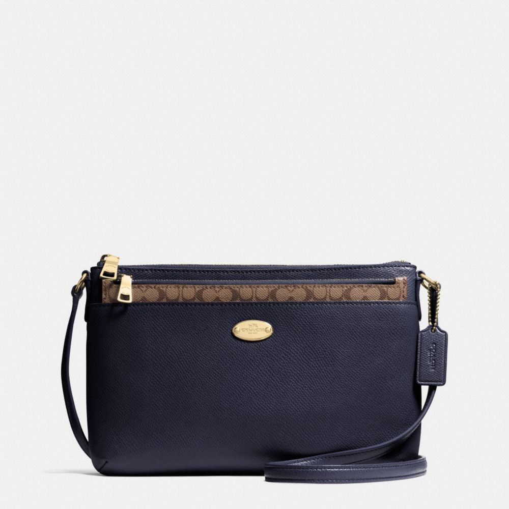 EAST/WEST POP CROSSBODY IN CROSSGRAIN LEATHER - COACH F52881 - IMITATION GOLD/MIDNIGHT