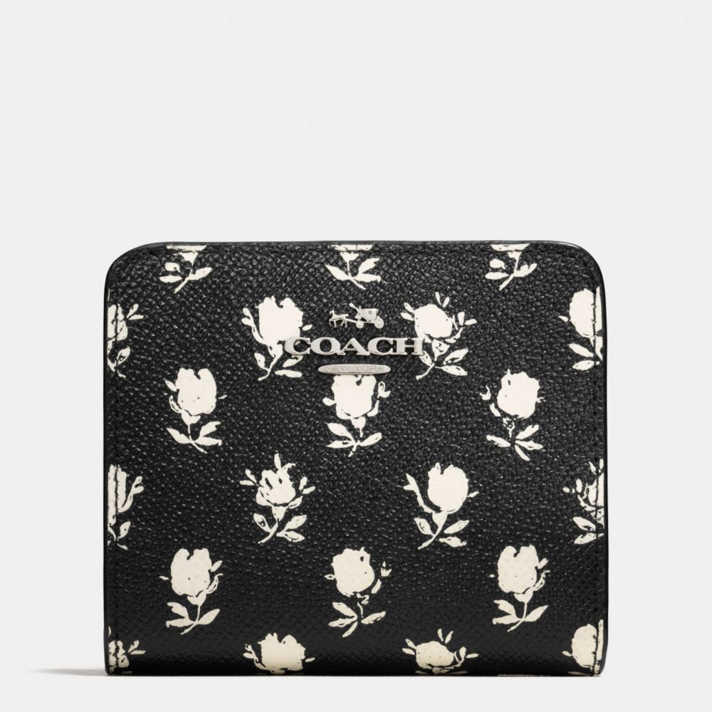 SMALL WALLET IN PRINTED CROSSGRAIN LEATHER - COACH f52966 -  SILVER/BK PCHMNT BDLND FLR