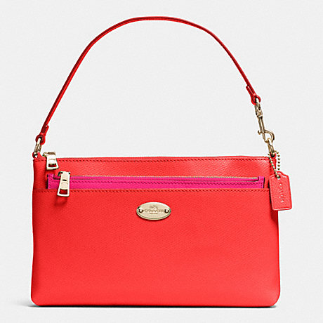 COACH POP POUCH IN BI-COLOR CROSSGRAIN LEATHER -  LIGHT GOLD/CARDINAL/PINK RUBY - f53014
