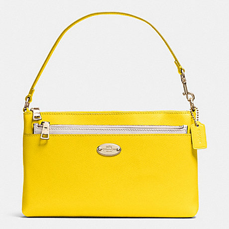 COACH POP POUCH IN BI-COLOR CROSSGRAIN LEATHER -  LIGHT GOLD/YELLOW/CHALK - f53014