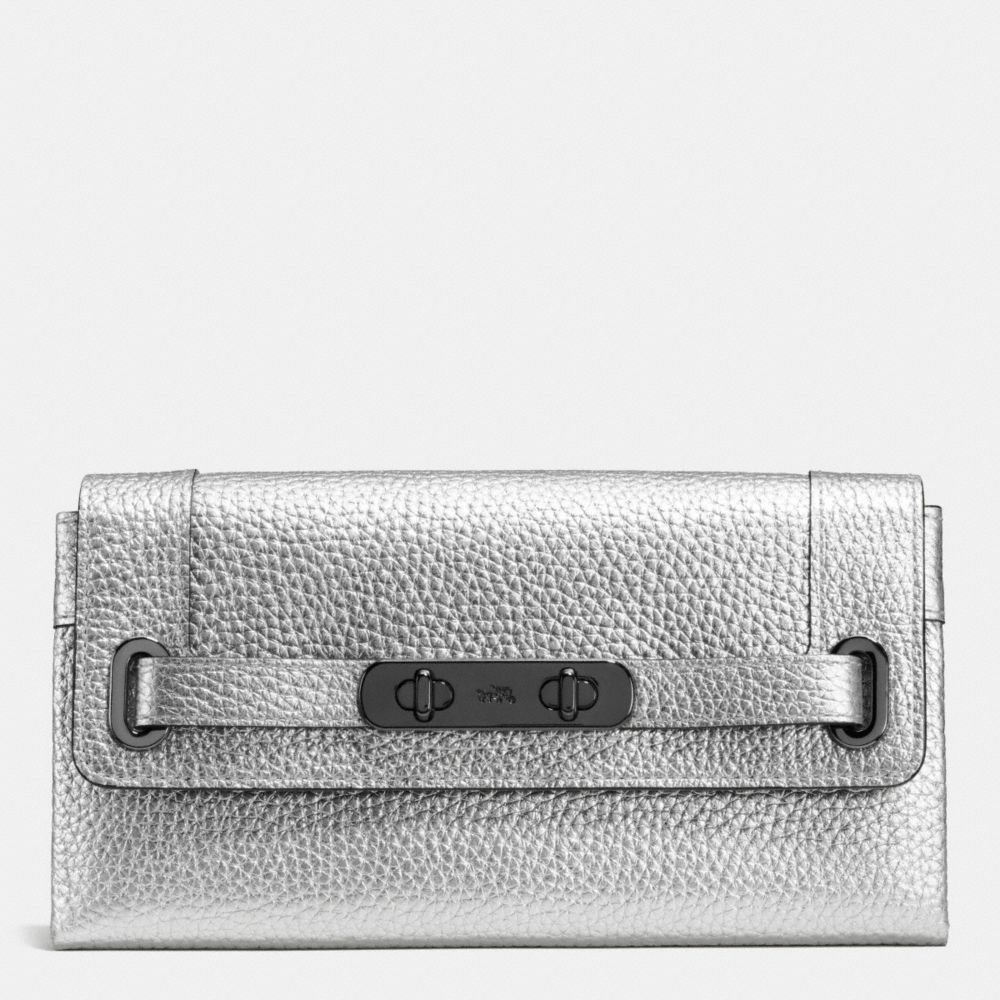 COACH SWAGGER WALLET IN PEBBLE LEATHER - COACH f53028 - DARK GUNMETAL/SILVER