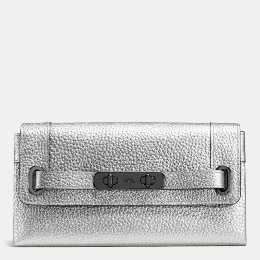 COACH SWAGGER WALLET IN PEBBLE LEATHER - COACH f53028 - DARK  GUNMETAL/SILVER