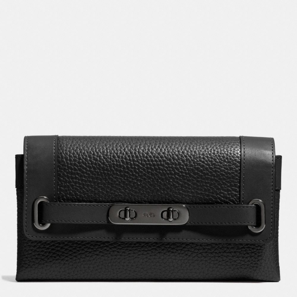 COACH SWAGGER WALLET IN PEBBLE LEATHER - COACH f53028 - MATTE BLACK/BLACK
