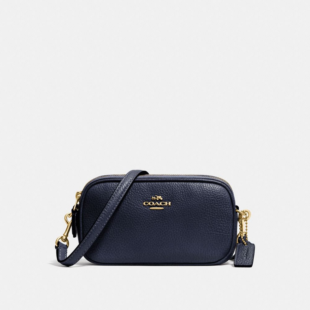 CROSSBODY POUCH IN PEBBLE LEATHER - COACH f53034 - LIGHT GOLD/NAVY