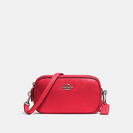 COACH CROSSBODY POUCH IN PEBBLE LEATHER - SILVER/TRUE RED - f53034