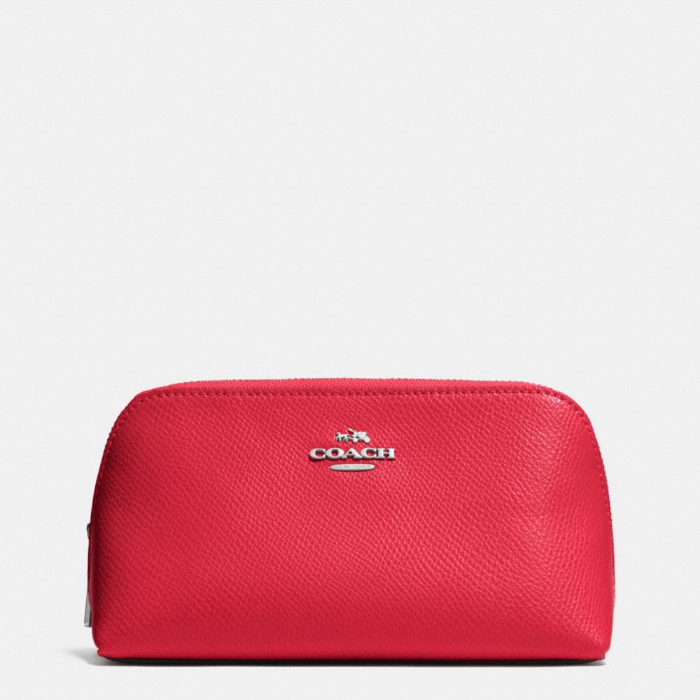 COSMETIC CASE 17 IN CROSSGRAIN LEATHER - COACH f53067 - SILVER/TRUE RED