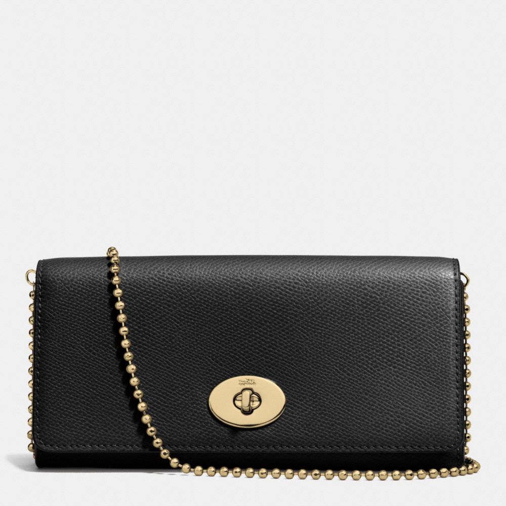 COACH SLIM CHAIN ENVELOPE IN CROSSGRAIN LEATHER - LIGHT GOLD/BLACK - F53124