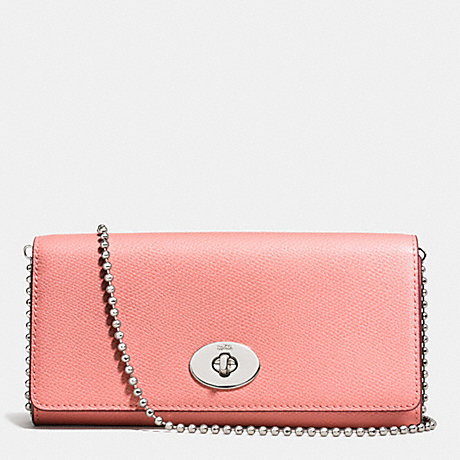 COACH SLIM CHAIN ENVELOPE IN CROSSGRAIN LEATHER -  SILVER/PINK - f53124