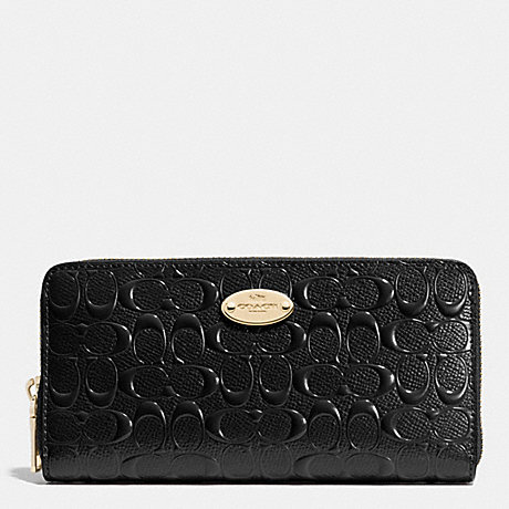 COACH ACCORDION ZIP WALLET IN SIGNATURE DEBOSSED PATENT LEATHER -  LIGHT GOLD/BLACK - f53126