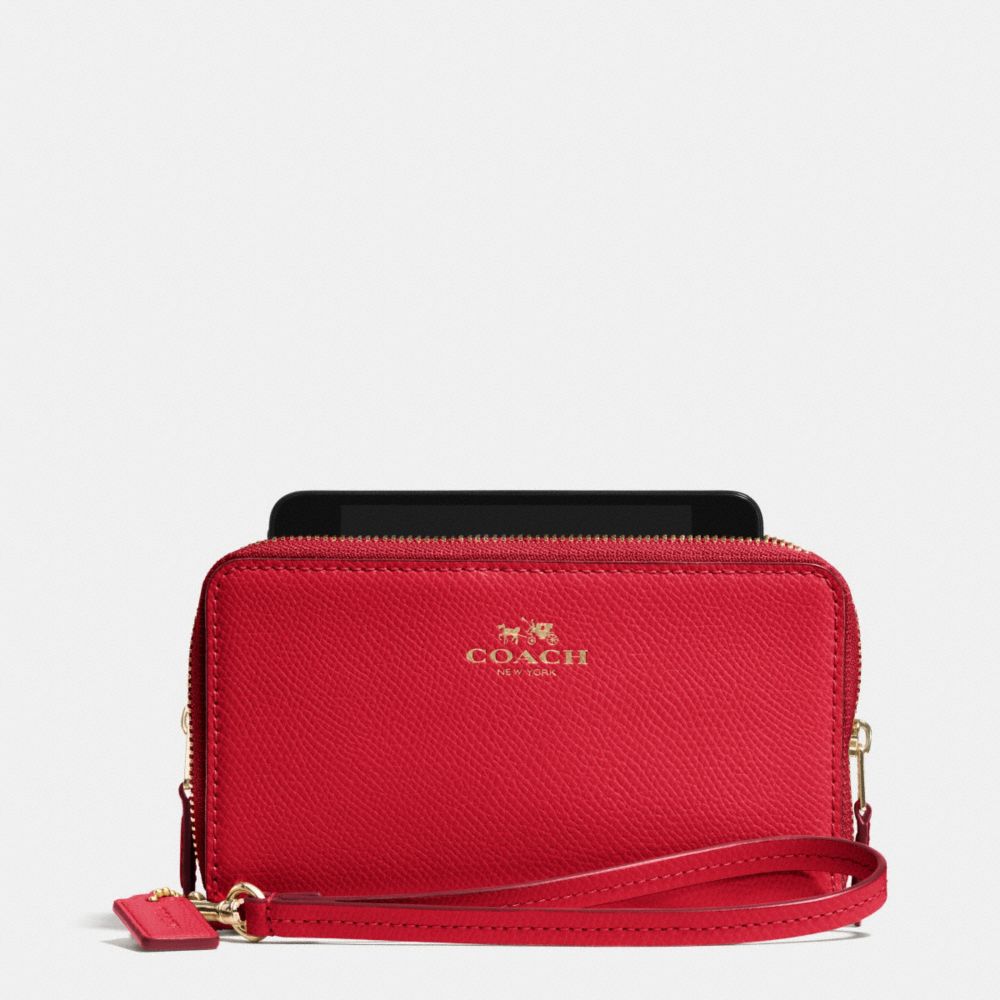 DOUBLE ZIP PHONE WALLET IN CROSSGRAIN LEATHER - COACH f53141 -  IMITATION GOLD/CLASSIC RED