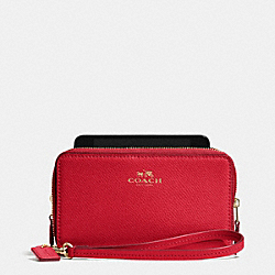 DOUBLE ZIP PHONE WALLET IN CROSSGRAIN LEATHER - COACH f53141 - IMITATION GOLD/CLASSIC RED