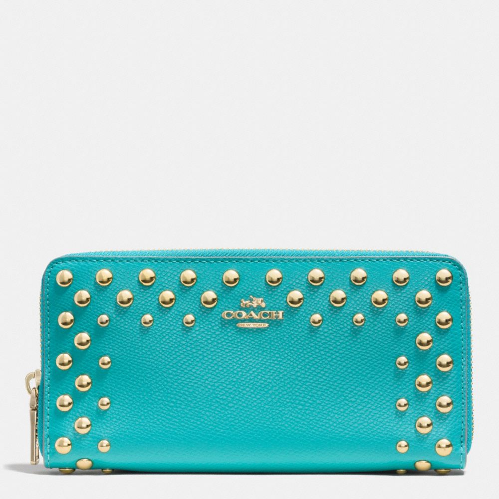 ACCORDION ZIP WALLET IN STUDDED CROSSGRAIN LEATHER - COACH f53145 -  LIGHT GOLD/CADET BLUE