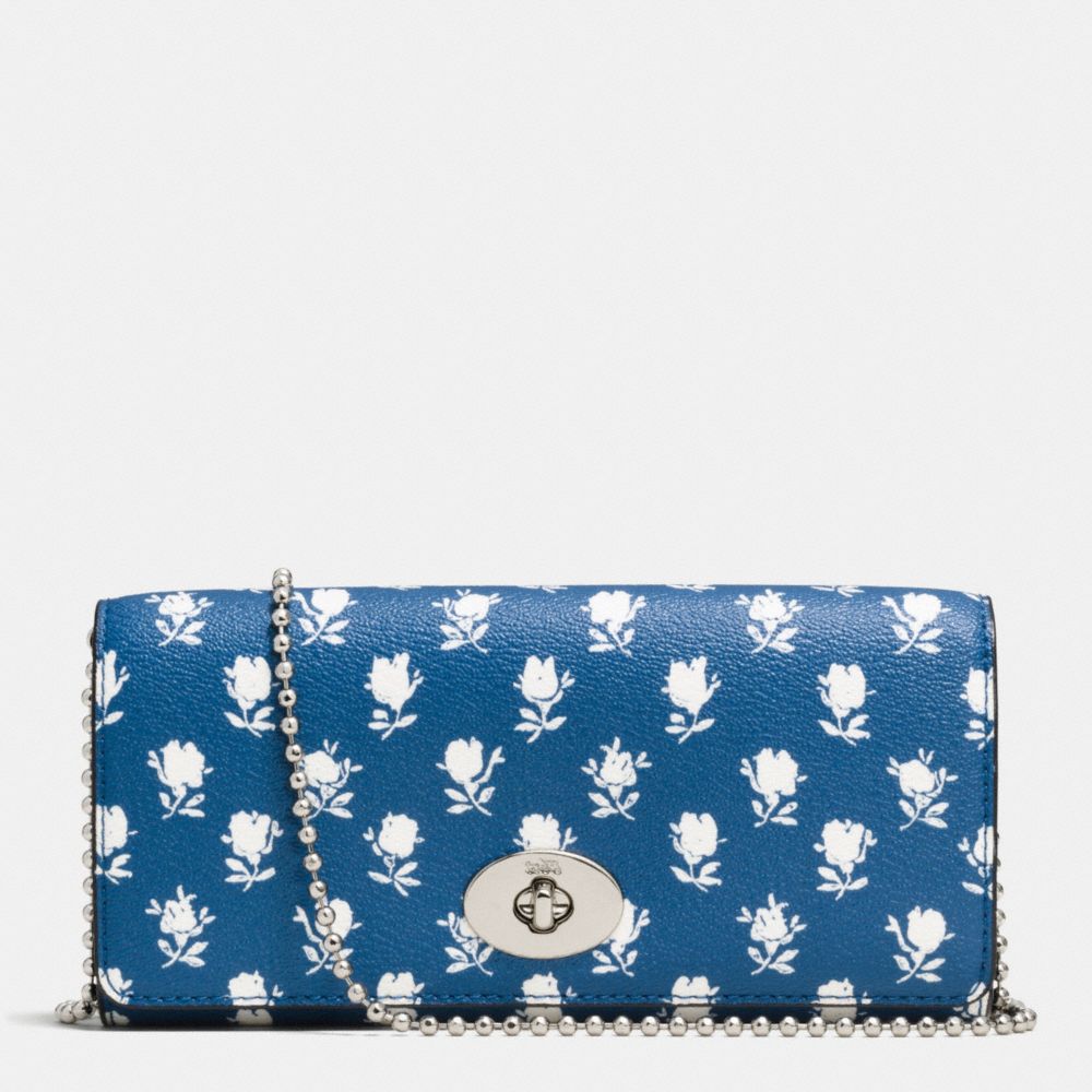 SLIM CHAIN ENVELOPE WALLET IN BADLAND FLORAL PEBBLE LEATHER - COACH f53151 -  SILVER/BLUE MULTICOLOR