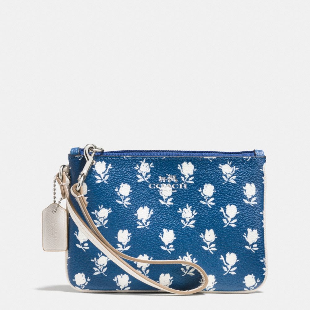 BADLANDS FLORAL SMALL WRISTLET IN PEBBLE EMBOSSED CANVAS - COACH f53152 -  SILVER/BLUE MULTICOLOR