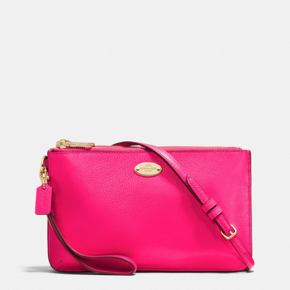 LYLA DOUBLE GUSSET CROSSBODY IN PEBBLE LEATHER - COACH f53157 - LIGHT GOLD/PINK RUBY